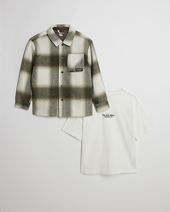 River Island Boys Green Check Overshirt Set