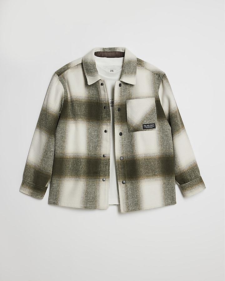 River Island Boys Green Check Overshirt Set