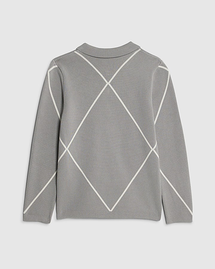 River Island Boys Grey Diamond Polo Zip Jumper