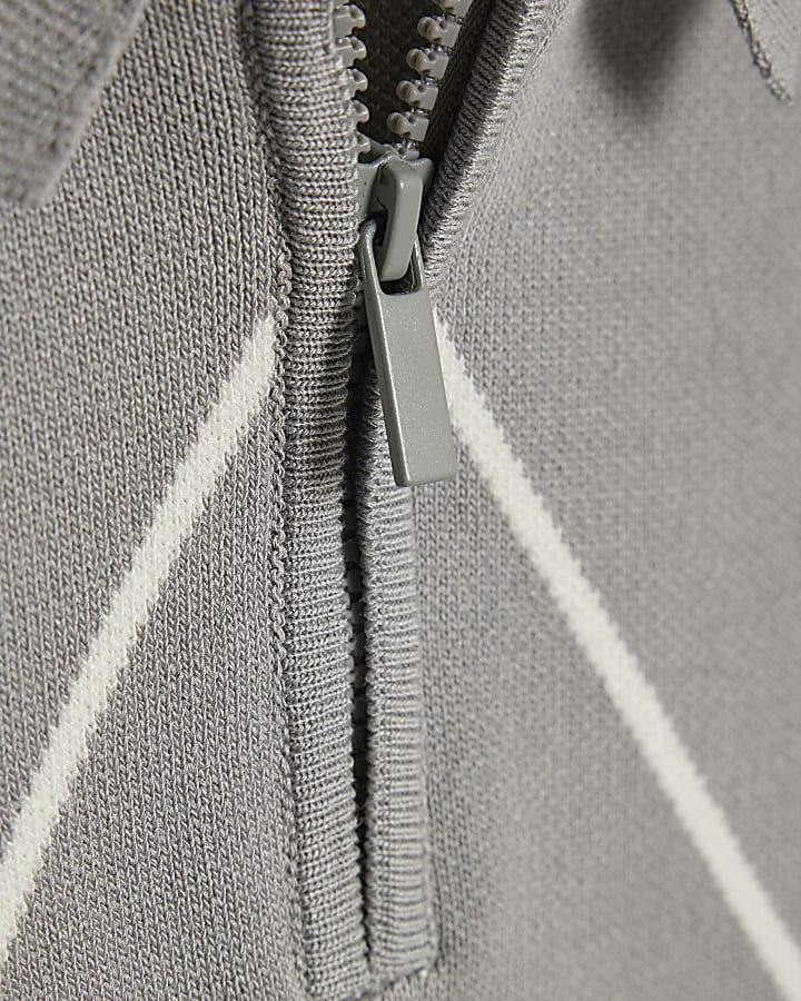 River Island Boys Grey Diamond Polo Zip Jumper