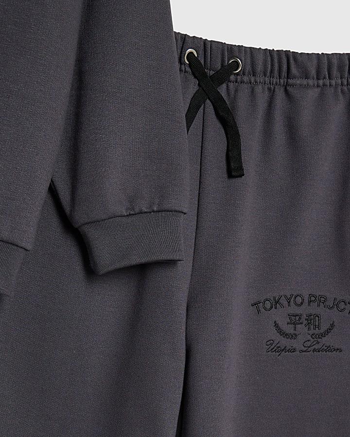 river island Boys Grey Japanese Dragon Hoodie Set