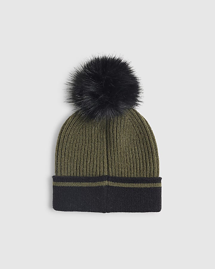 River Island Boys Khaki Colour Blocked Beanie