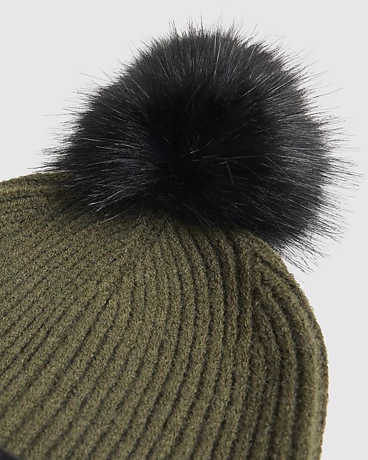 River Island Boys Khaki Colour Blocked Beanie