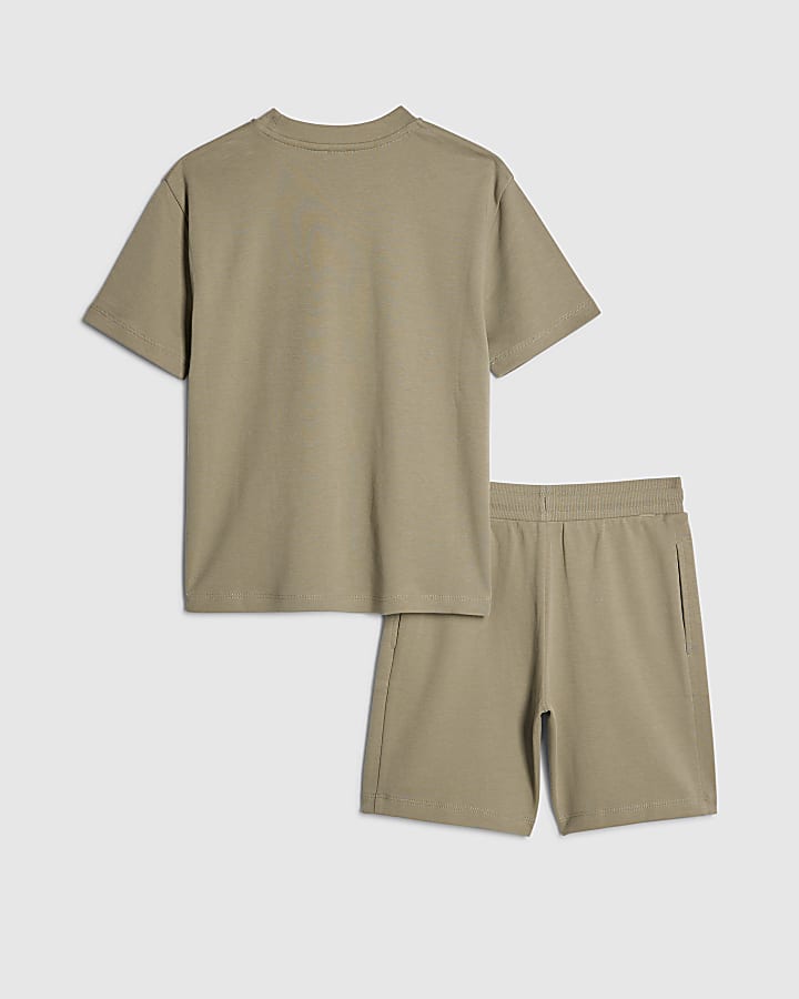 River Island Boys Khaki RR T-Shirt And Shorts Set
