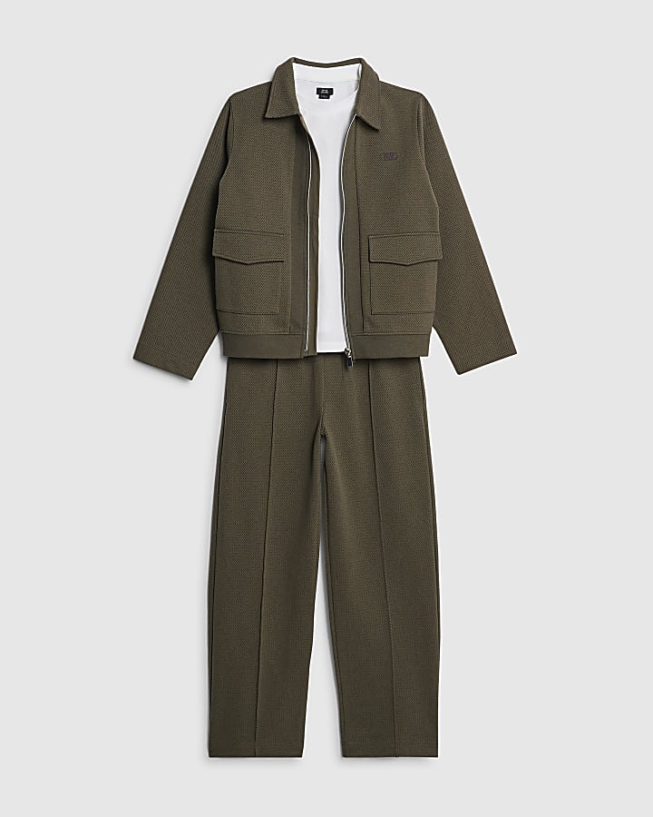 River Island Boys Khaki Textured Harrington Set