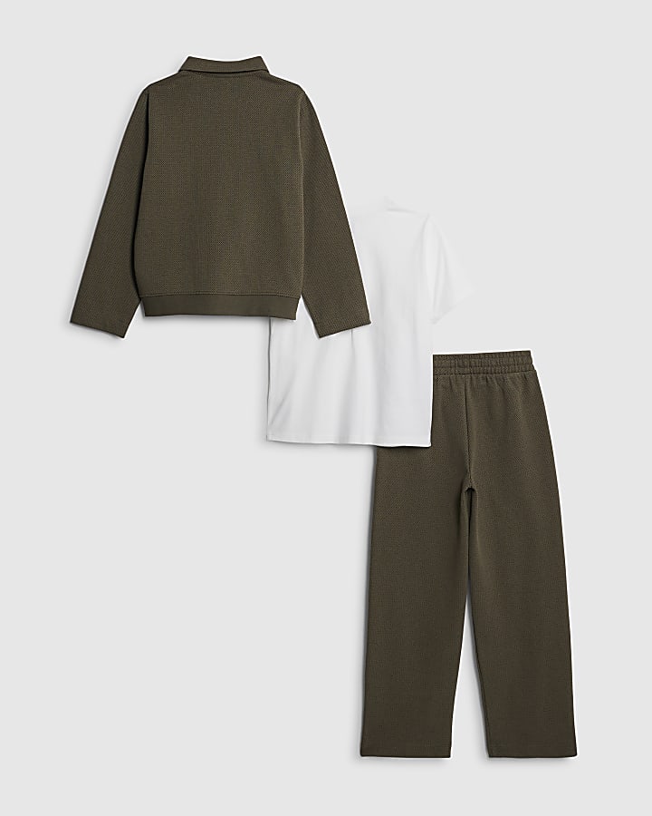 River Island Boys Khaki Textured Harrington Set