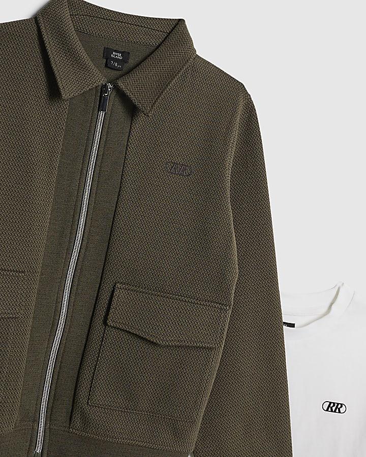 River Island Boys Khaki Textured Harrington Set