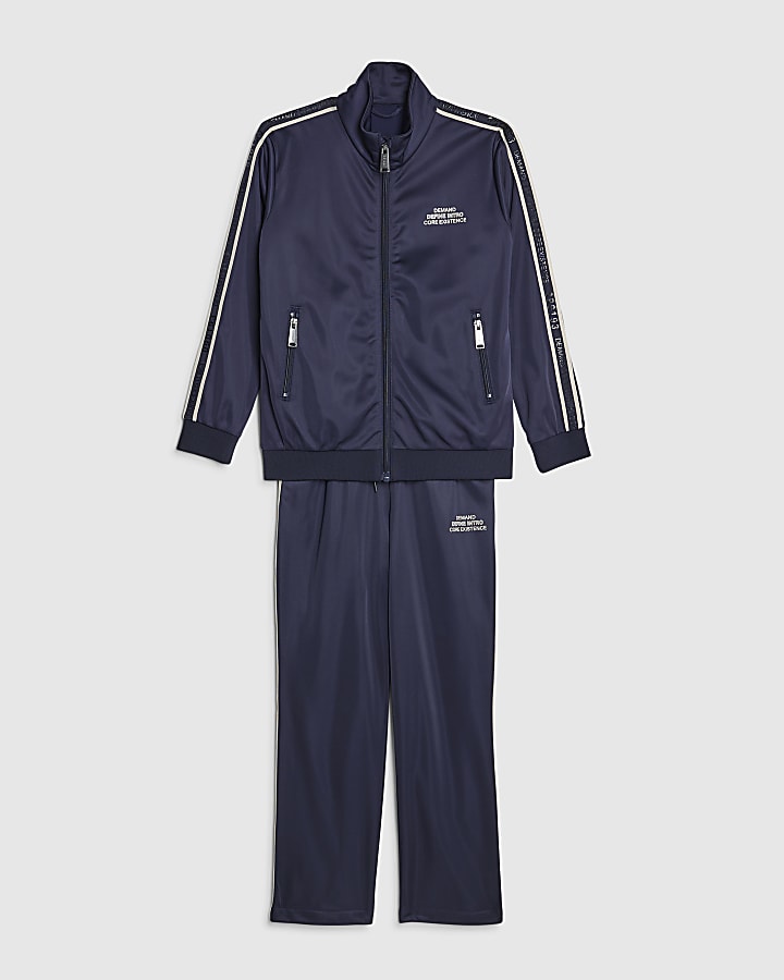 River Island Boys Navy Funnel Zipped Tracksuit Set