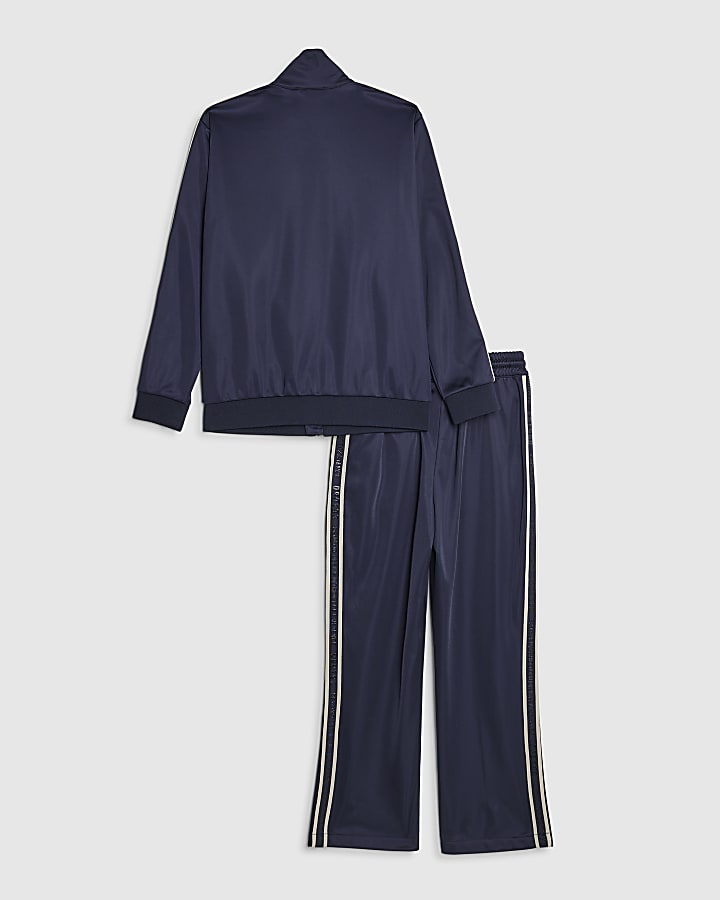 River Island Boys Navy Funnel Zipped Tracksuit Set