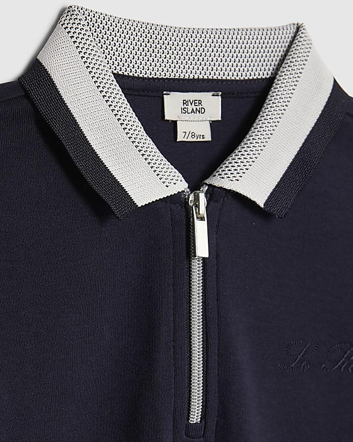 River Island Boys Navy Interest Collar Polo Shirt