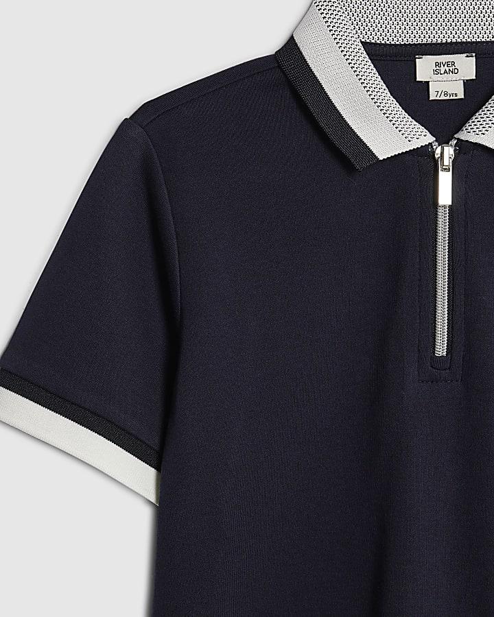 river island Boys Navy Interest Collar Polo Shirt