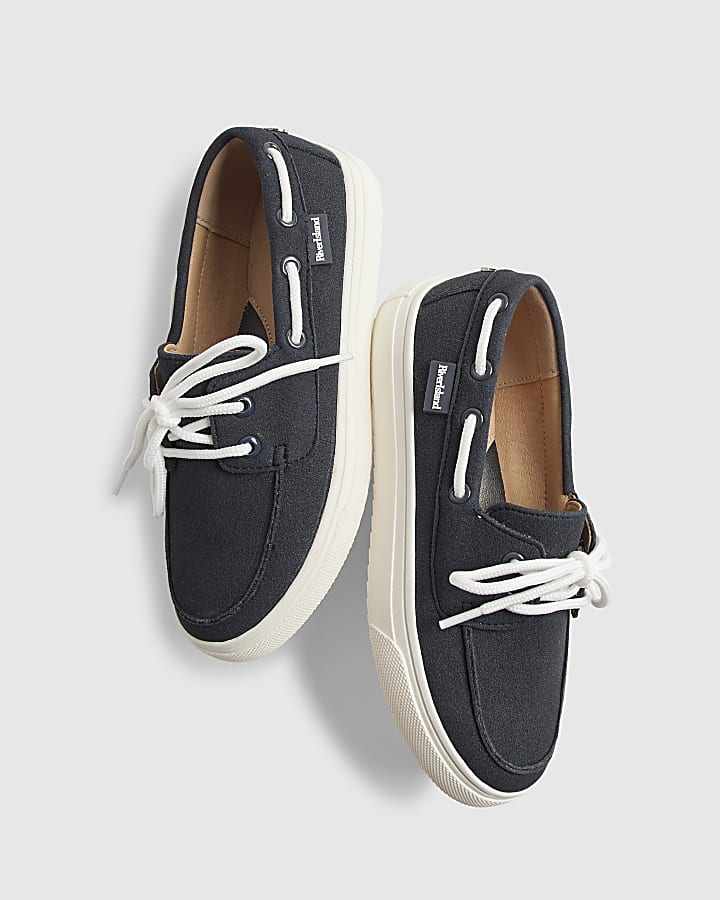 river island Boys Navy Laced Boat Shoes