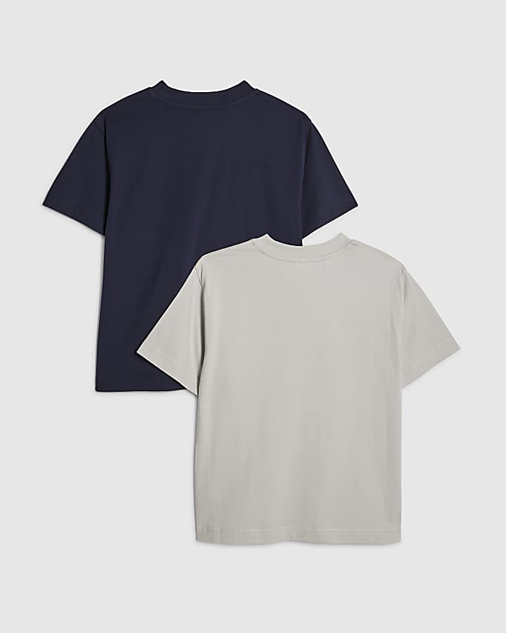 River Island Boys Navy RI Pack Of 2 T-Shirts