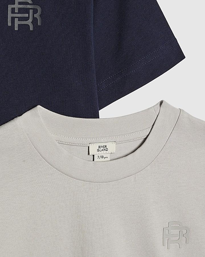 River Island Boys Navy RI Pack Of 2 T-Shirts