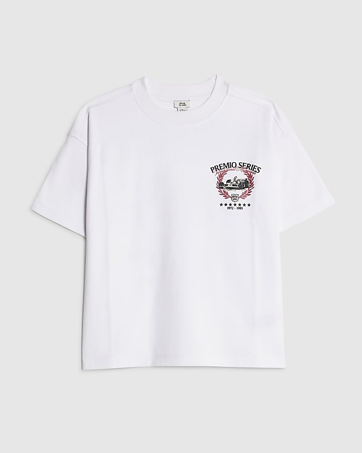 River Island Boys White Car Back Print T-Shirt
