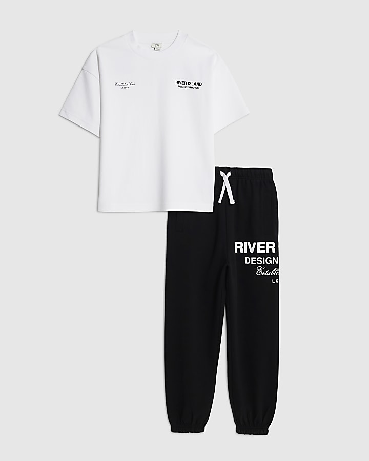 River Island Boys White Design Studios Joggers Set