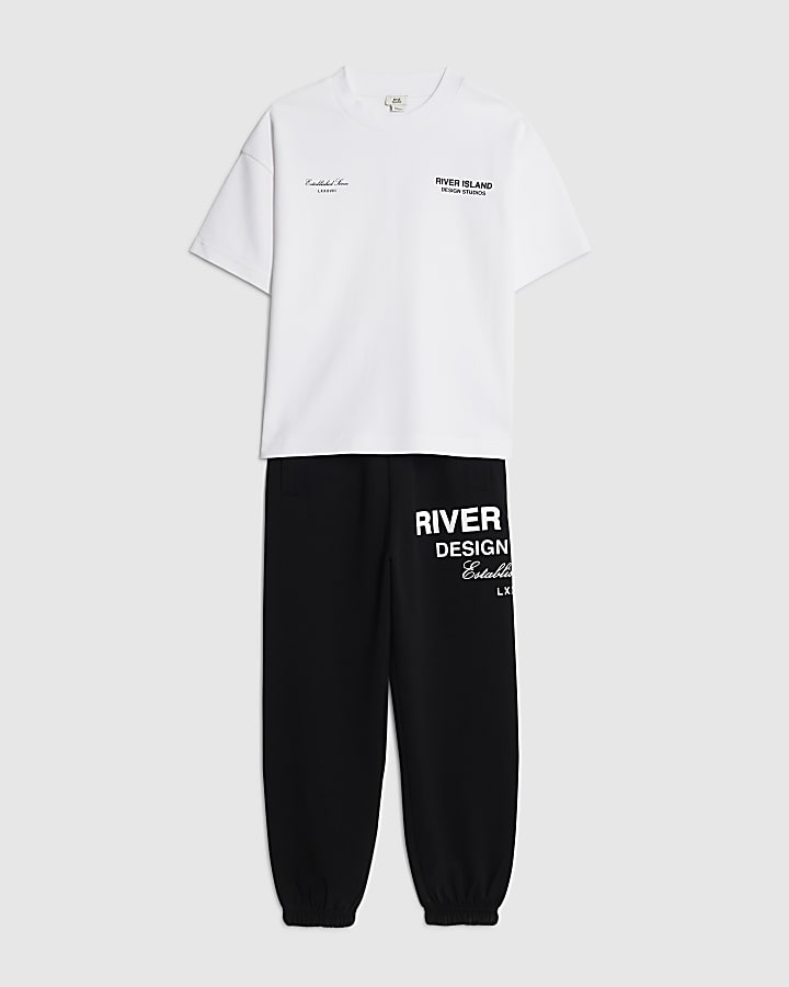 River Island Boys White Design Studios Joggers Set