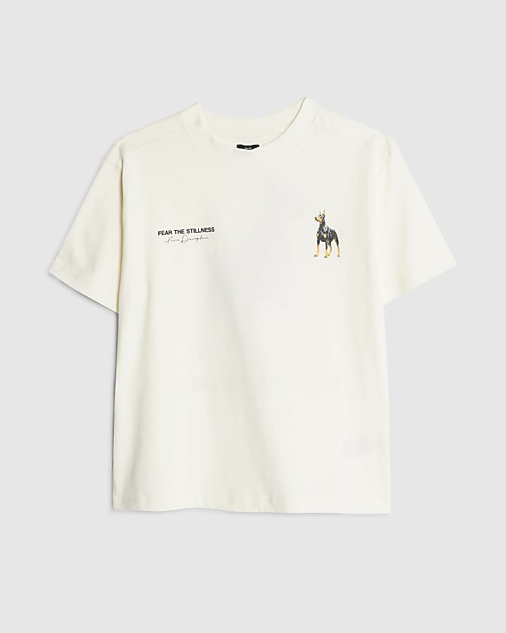 River Island Boys White Dog Back Print T-Shirt