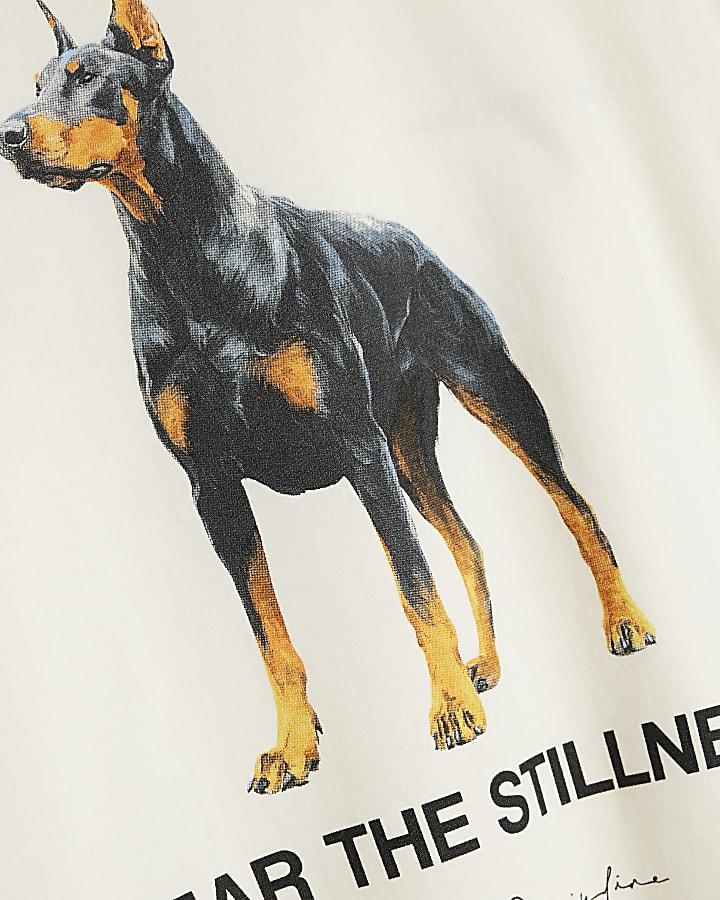 river island Boys White Dog Back Print T-Shirt