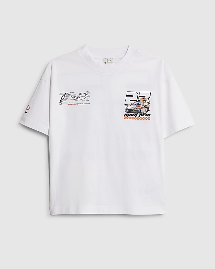 River Island Boys White Motocross Bear Car T-Shirt