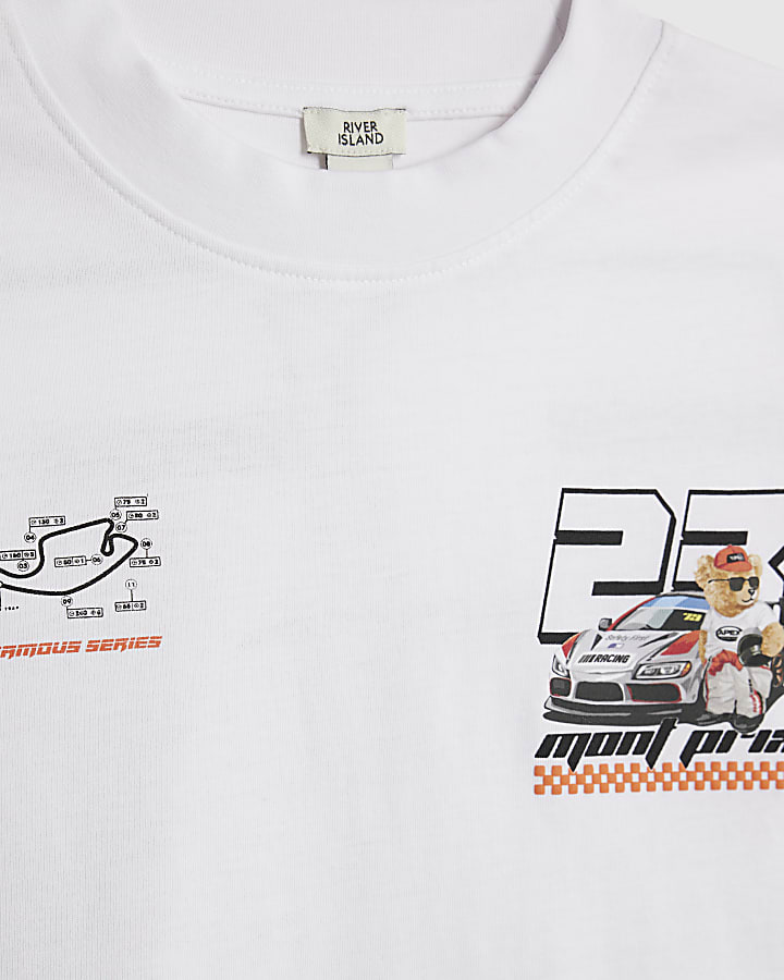 River Island Boys White Motocross Bear Car T-Shirt