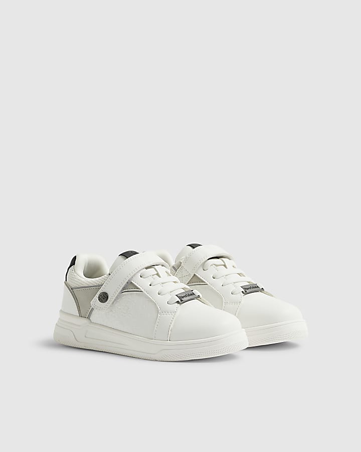 River Island Boys White RI Embossed Trainers