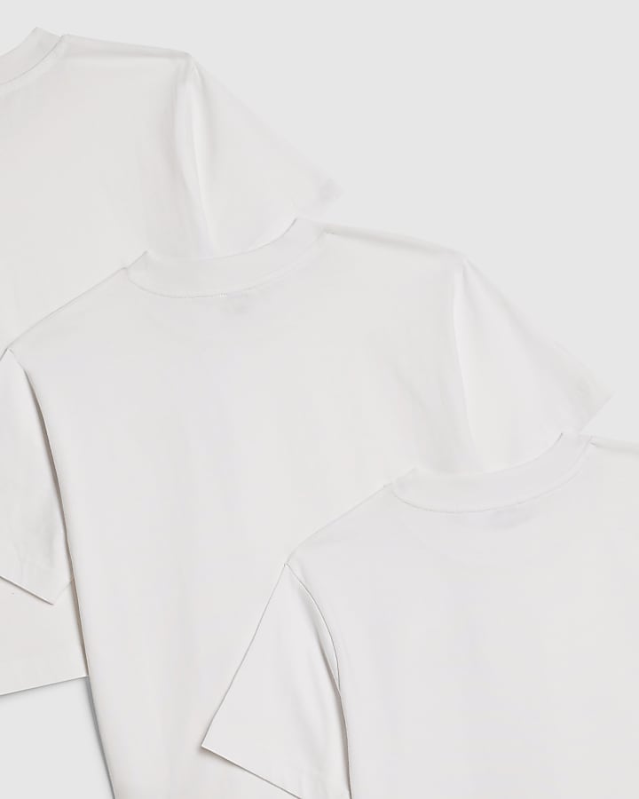 River Island Boys White RR Pack Of 3 T-Shirts