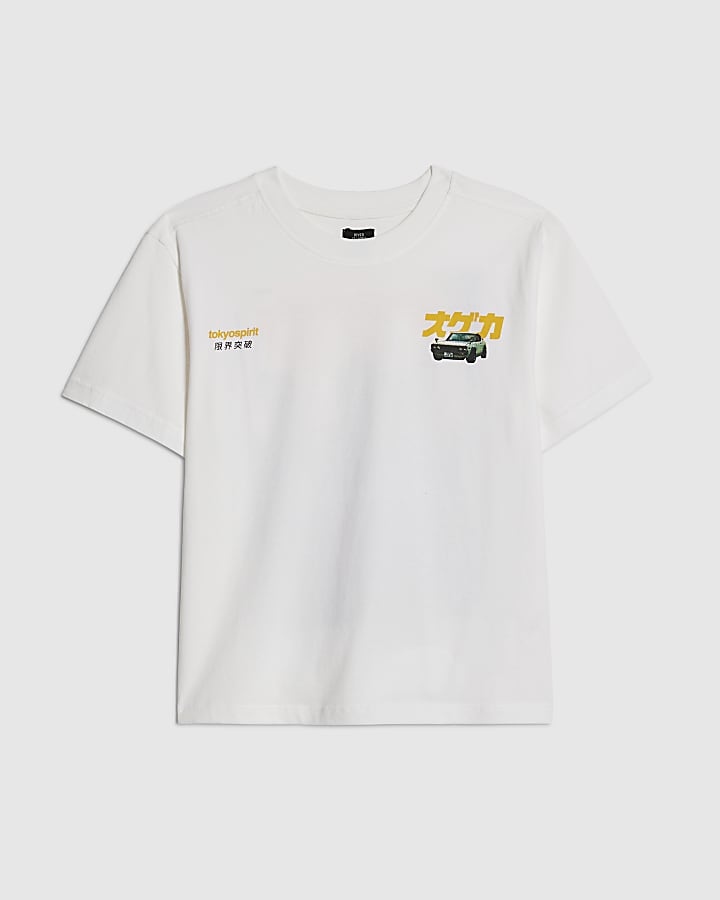 River Island Boys White Tokyo Car T-Shirt