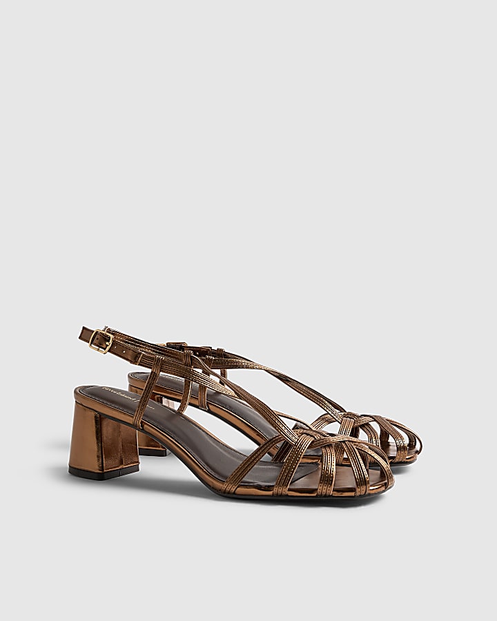 River Island Bronze Caged Block Heel Sandals