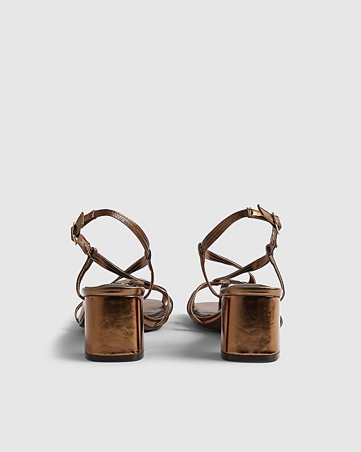 River Island Bronze Caged Block Heel Sandals