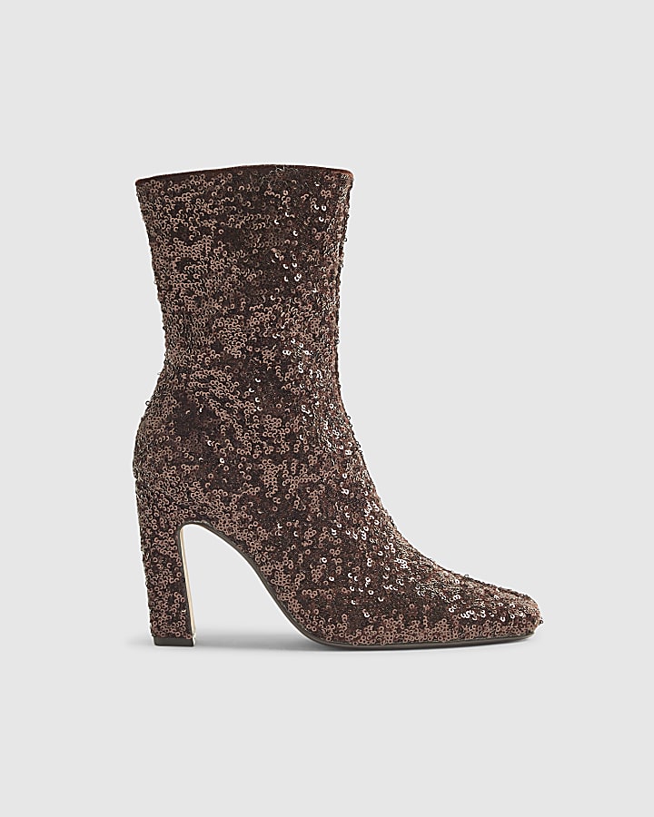 River Island Bronze Sequin Sock Boots