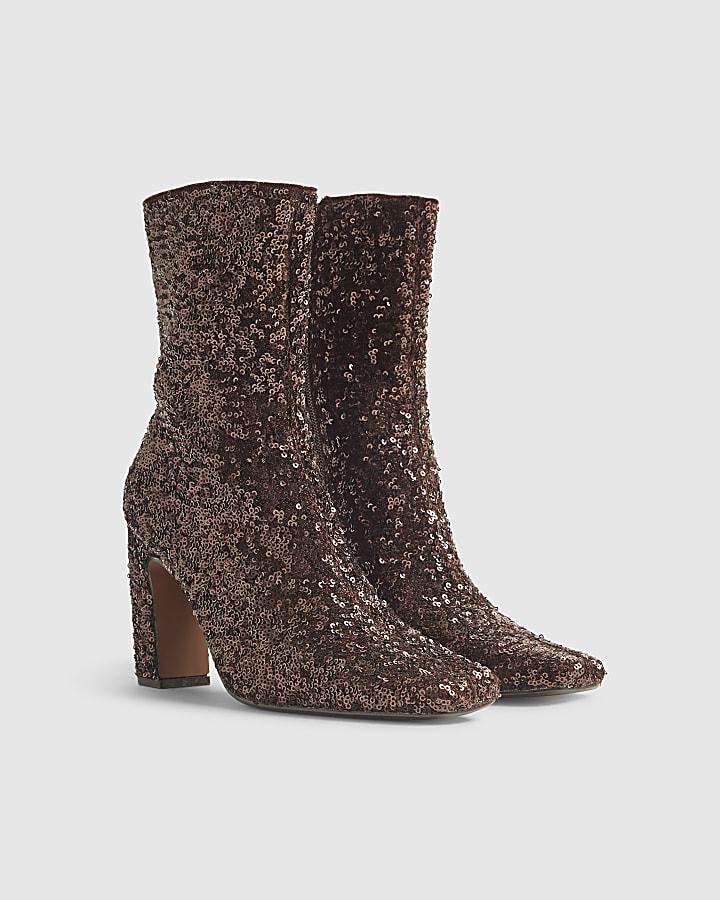 River Island Bronze Sequin Sock Boots