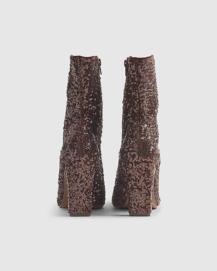 River Island Bronze Sequin Sock Boots