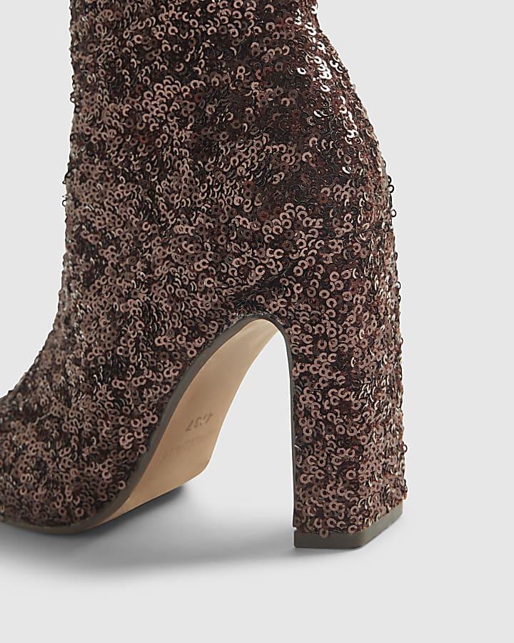 river island Bronze Sequin Sock Boots