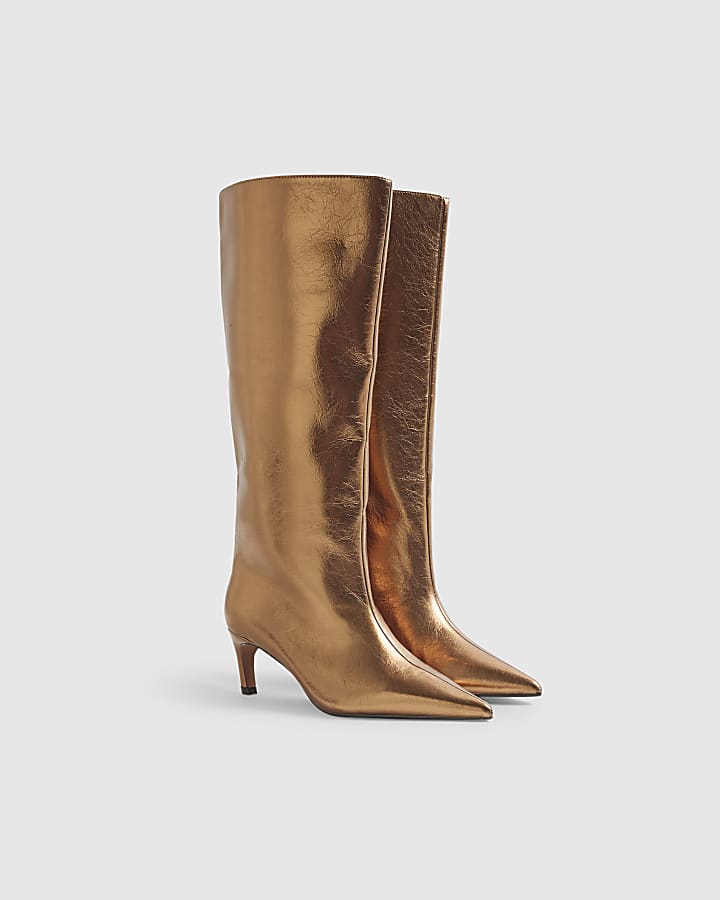 River Island Bronze Straight High Leg Boots