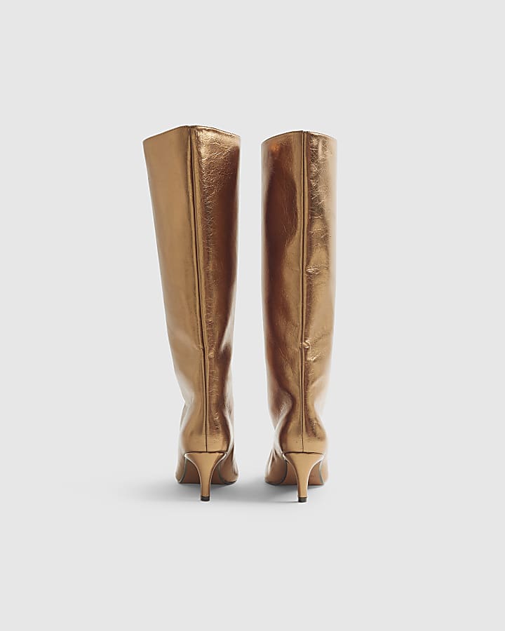 River Island Bronze Straight High Leg Boots