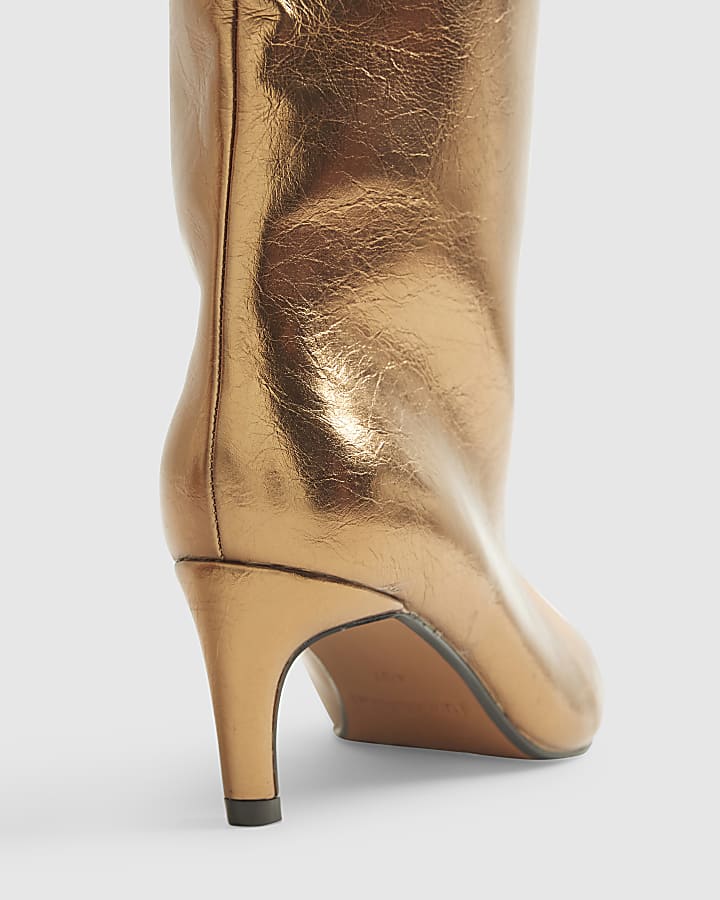 River Island Bronze Straight High Leg Boots