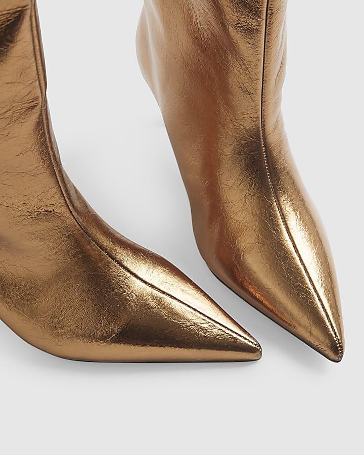 river island Bronze Straight High Leg Boots