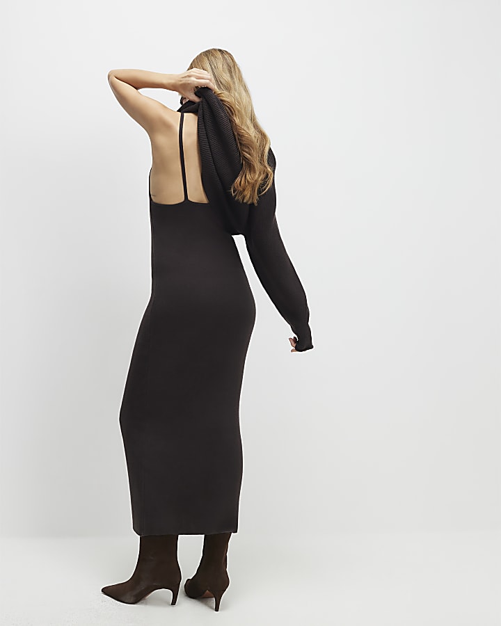 River Island Brown 2 In 1 Jumper Maxi Dress