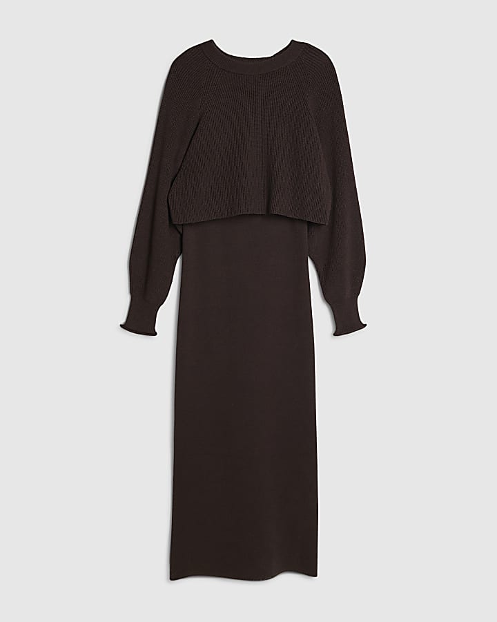 river island Brown 2 In 1 Jumper Maxi Dress