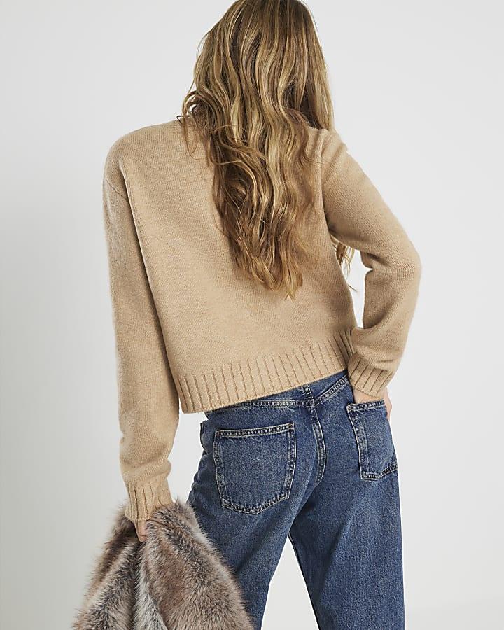 River Island Brown Argyle Knit Cardigan