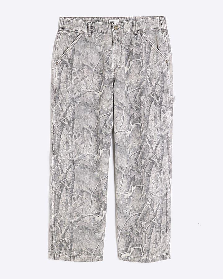 river island Brown Baggy Fit Camouflage Jeans