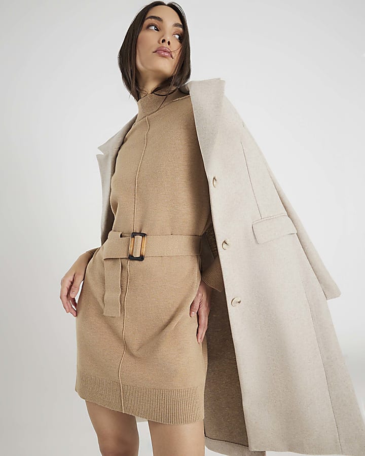 River Island Brown Belted Jumper Dress
