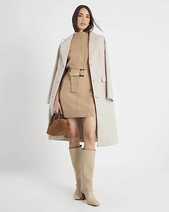River Island Brown Belted Jumper Dress