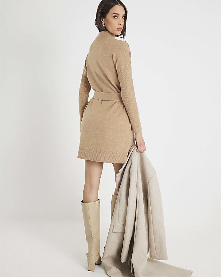 River Island Brown Belted Jumper Dress