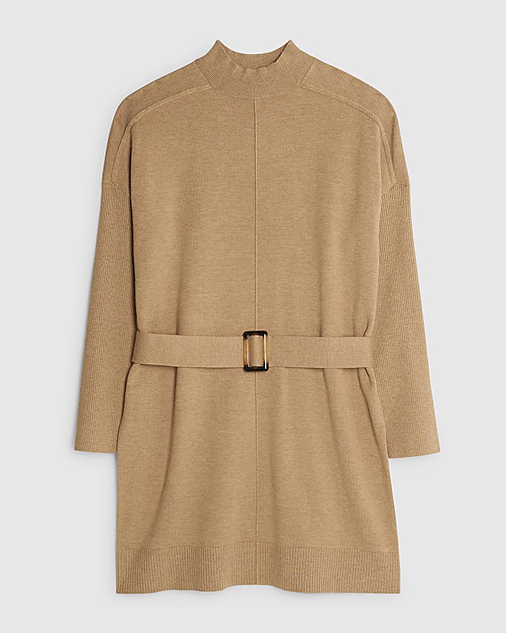 river island Brown Belted Jumper Dress
