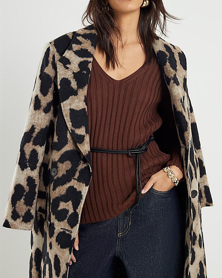 River Island Brown Belted Ribbed Jumper