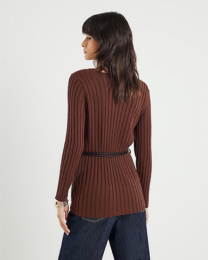 River Island Brown Belted Ribbed Jumper