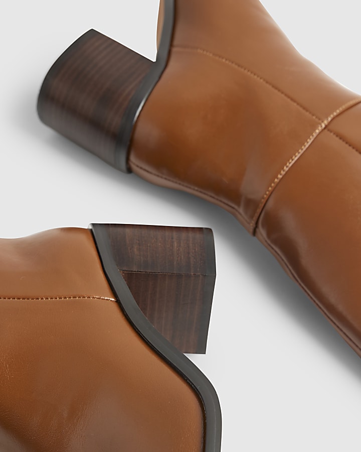 River Island Brown Block Heel High Leg Boots