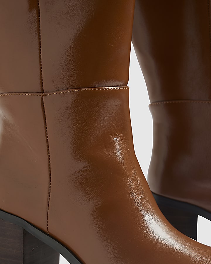 river island Brown Block Heel High Leg Boots